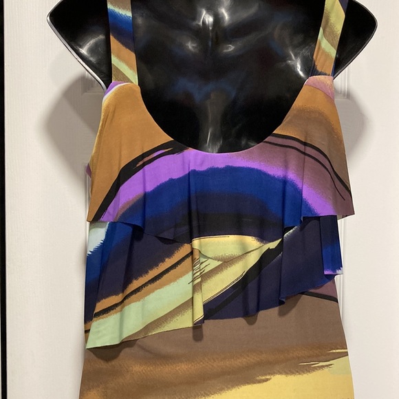 NWOT - Pretty Young Thing Round Neck Colourful Tiered Ruffled Summer Dress -Sz L - Picture 5 of 12